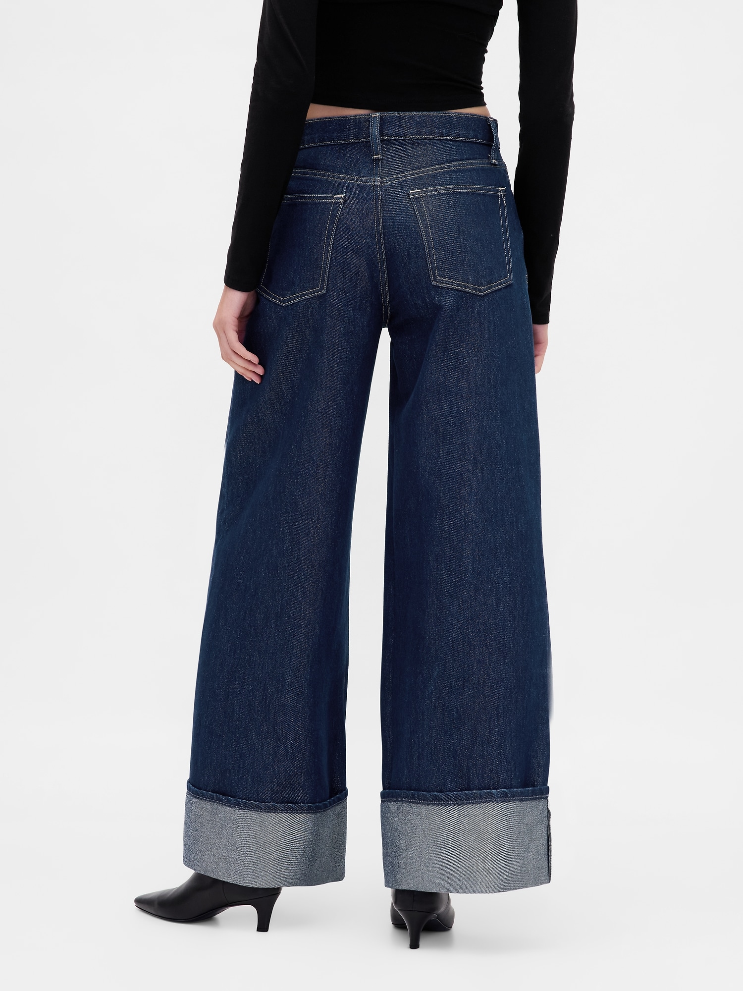 ミッドライズ メタリック ロールアップ バギーデニム-3