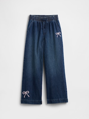 ハイライズ 刺しゅう プルオン ワイドデニム (キッズ)