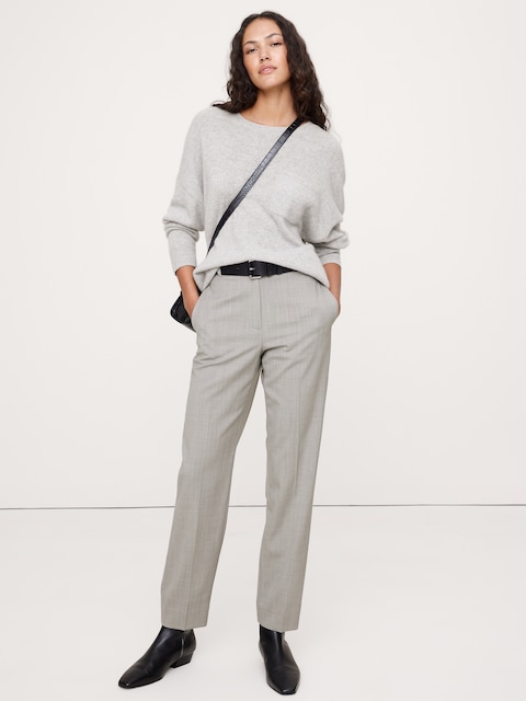 High-Rise Slim Italian Lightweight Wool Ankle Pant