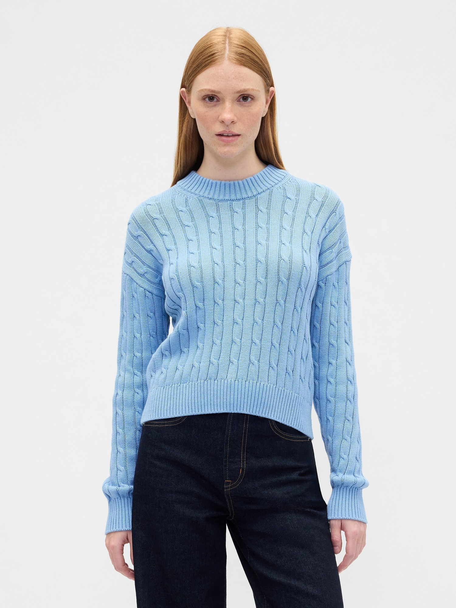 Relaxed Cable-Knit Crewneck Sweater