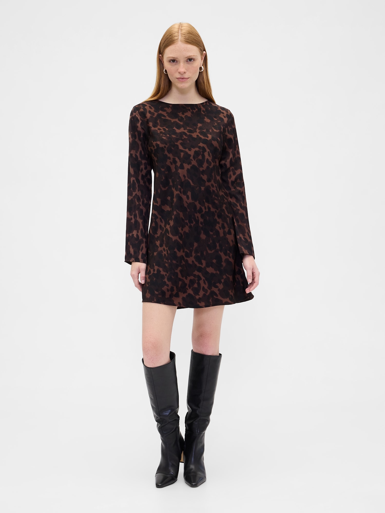 Satin Boatneck Mini Dress