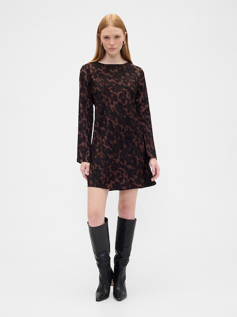 Satin Boatneck Mini Dress