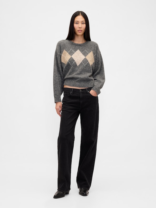 ふわもこ アーガイル クロップド セーター-1