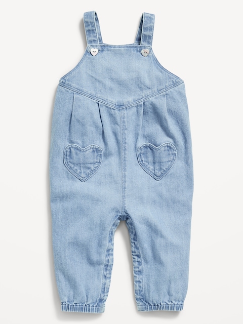 COMBINAISON SANS MANCHES EN DENIM ORNÉ DE POCHES EN FORME DE CŒUR POUR BÉBÉ