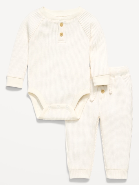 ENSEMBLE DE CACHE-COUCHE HENLEY EN TRICOT ISOTHERME À MANCHES LONGUES ET DE PANTALON POUR BÉBÉ