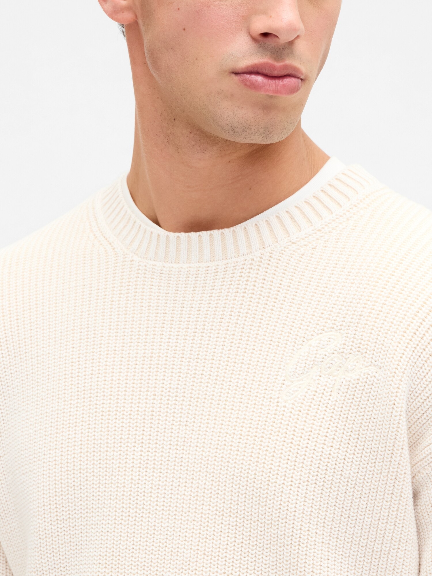 リラックスフィット リブ クルーネックセーター-3