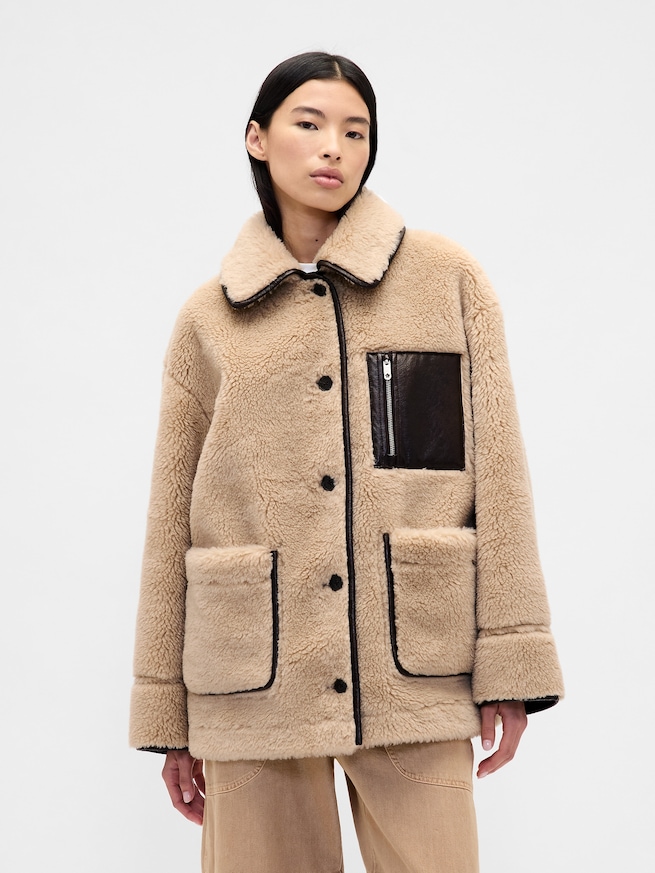 Gap × Sandy Liang リバーシブル ヴィーガンレザー ボアジャケット-0