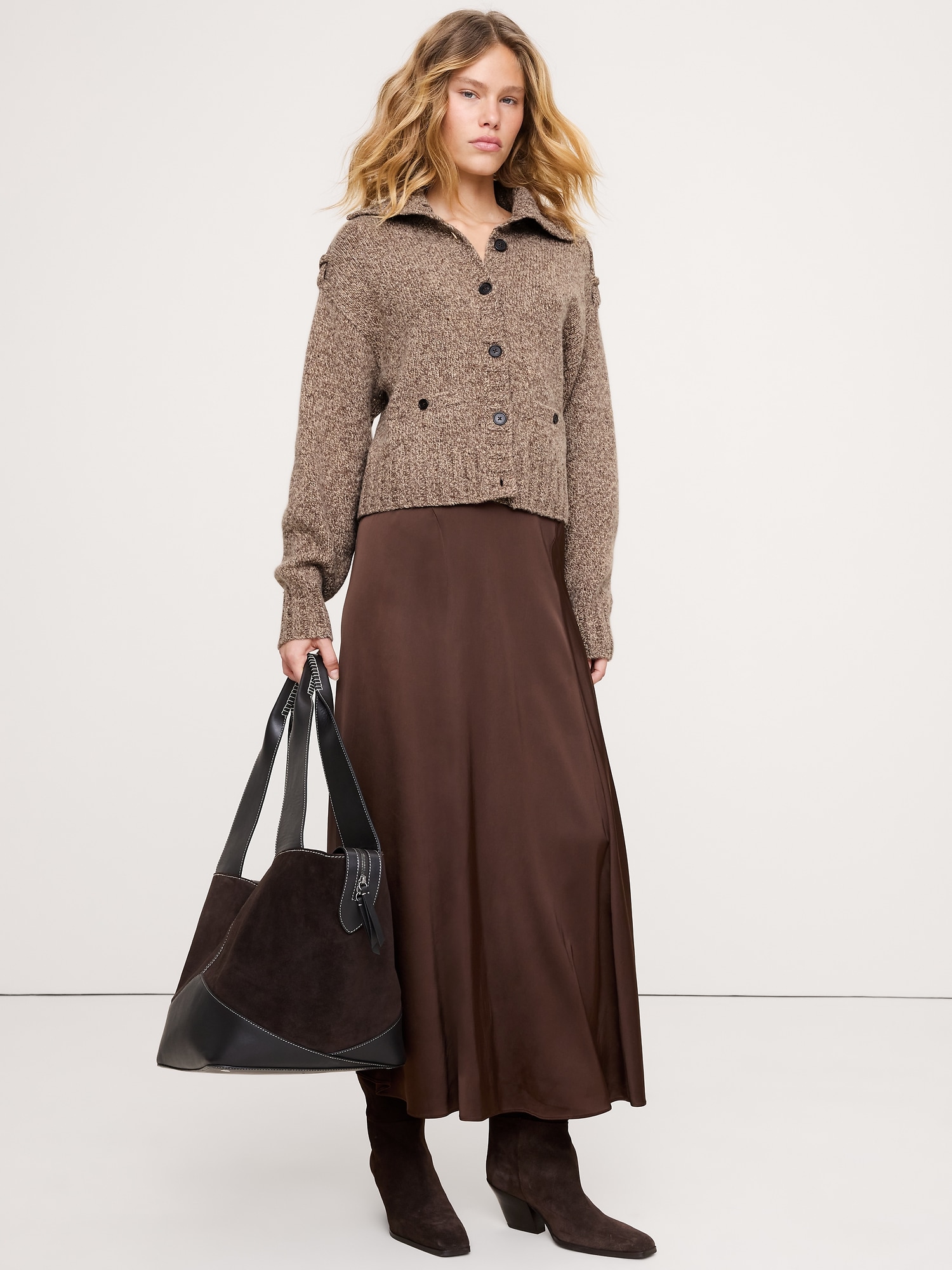 CARDIGAN À ÉPAULETTES EN MÉLANGE DE CACHEMIRE ET DE LAINE MÉRINOS JASPÉ