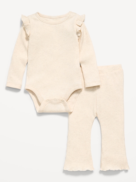 Ribbed Ruffle-Trim Bodysuit and Pants Set for Baby