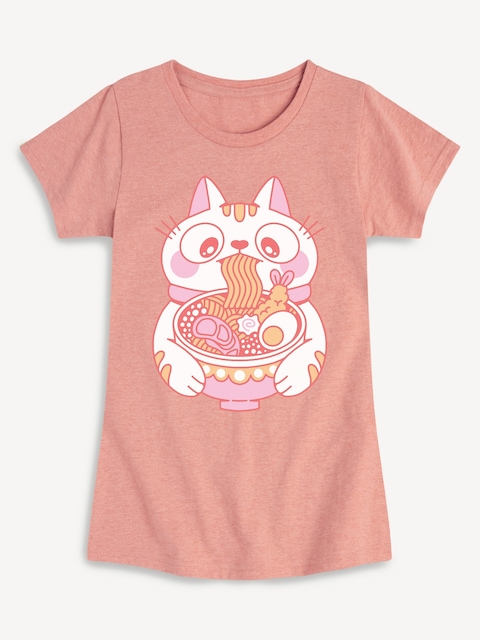 Ramen Cat Fitted Short Sleeve T-Shirt For Girls
