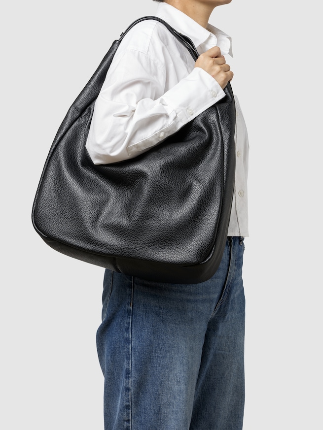 ヴィーガン ペブルレザー スラウチーバッグ-3