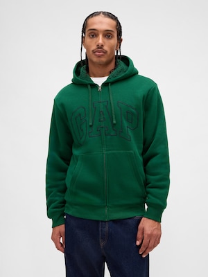 リラックスフィット GAPロゴ 裏ボア ジップアップパーカー