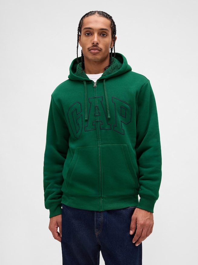 リラックスフィット GAPロゴ 裏ボア ジップアップパーカー-0