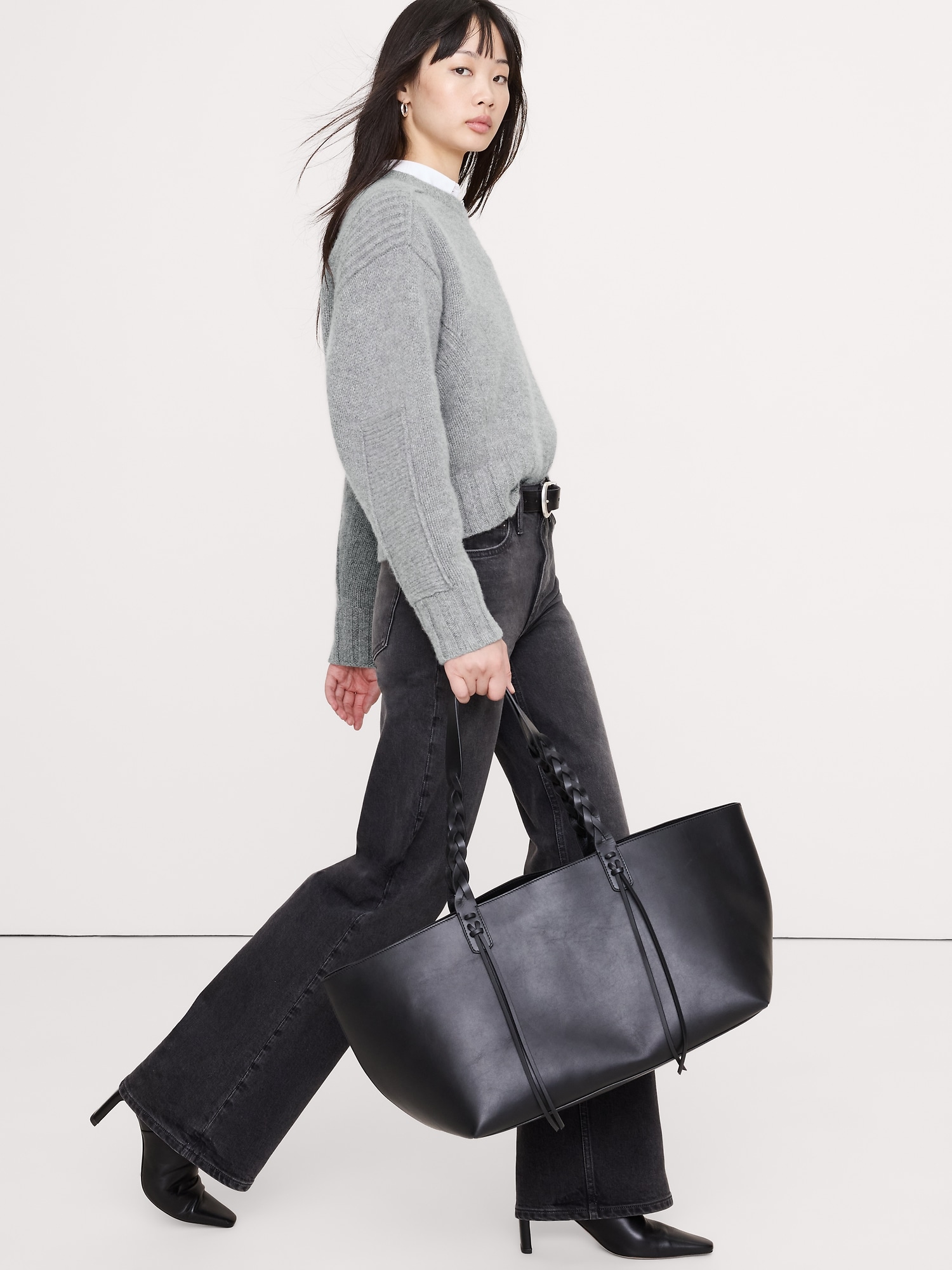 Merino-Cashmere Ribbed-Panel Sweater