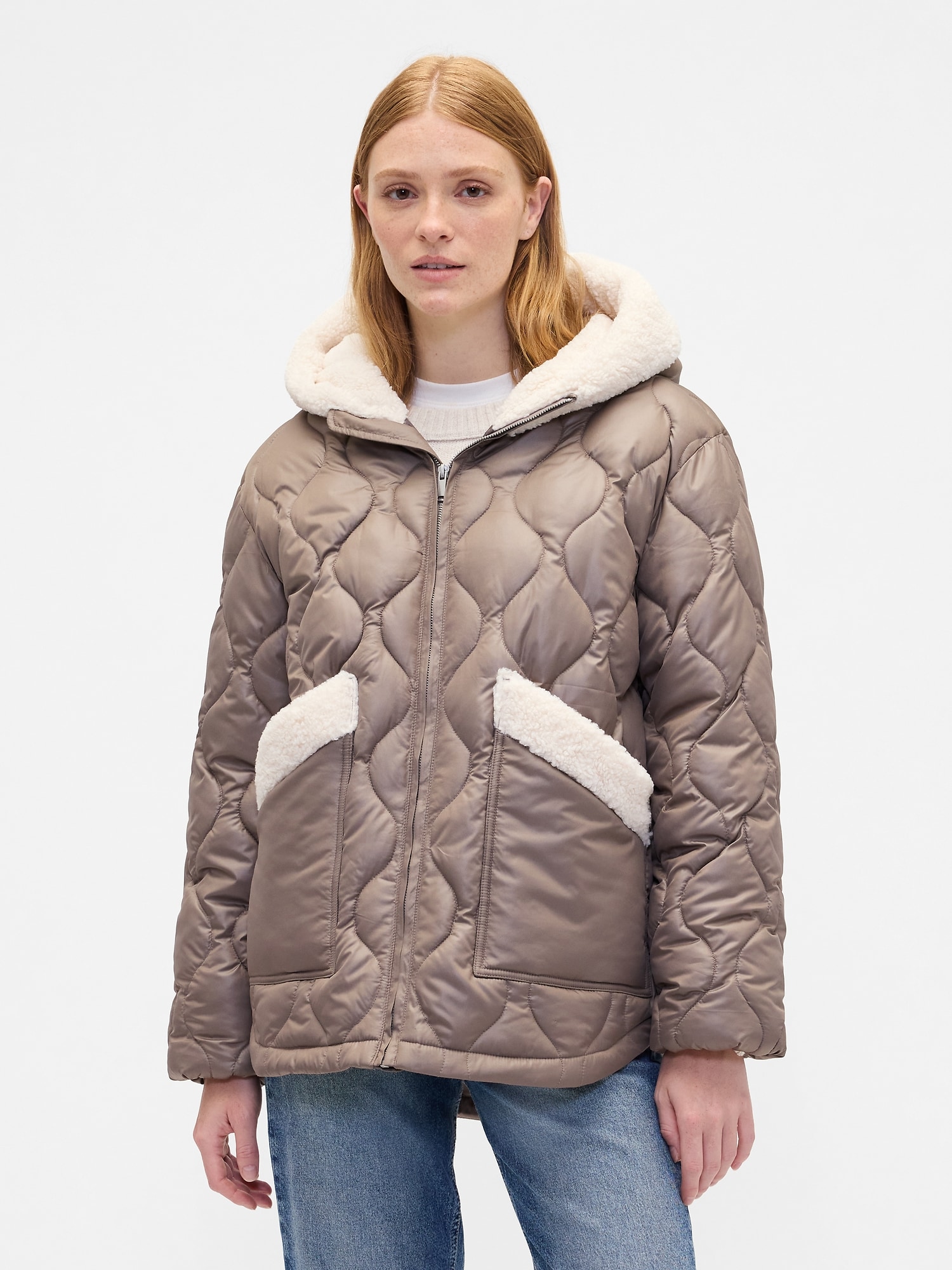 100% Recycled Relaxed Sherpa-Trim Jacket