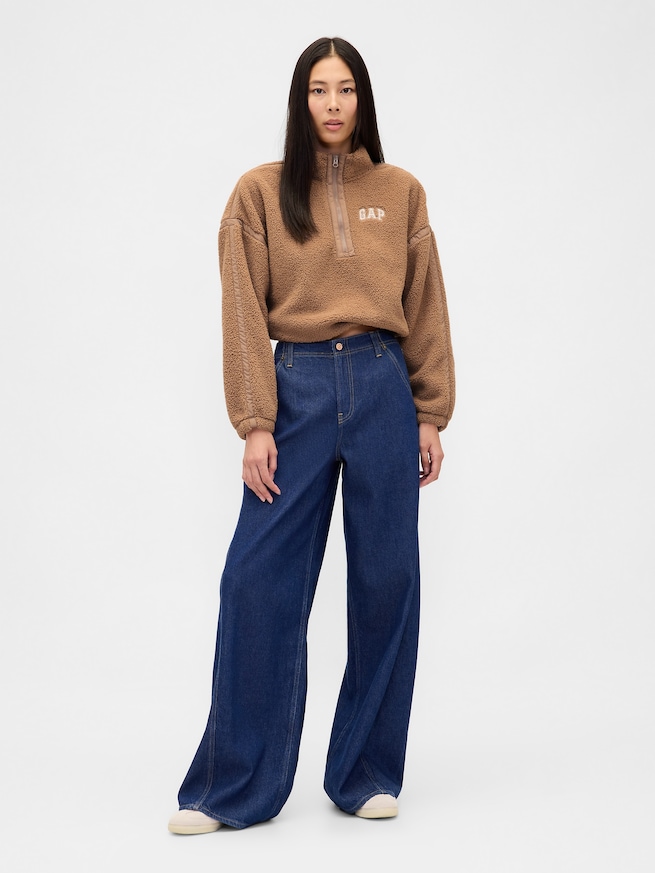 リサイクル オーバーサイズ クロップド ハーフジップ スウェットシャツ-1