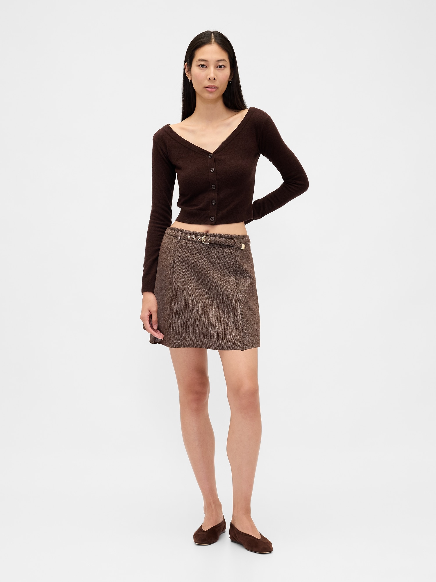 Wool-Blend Pleated Mini Skort