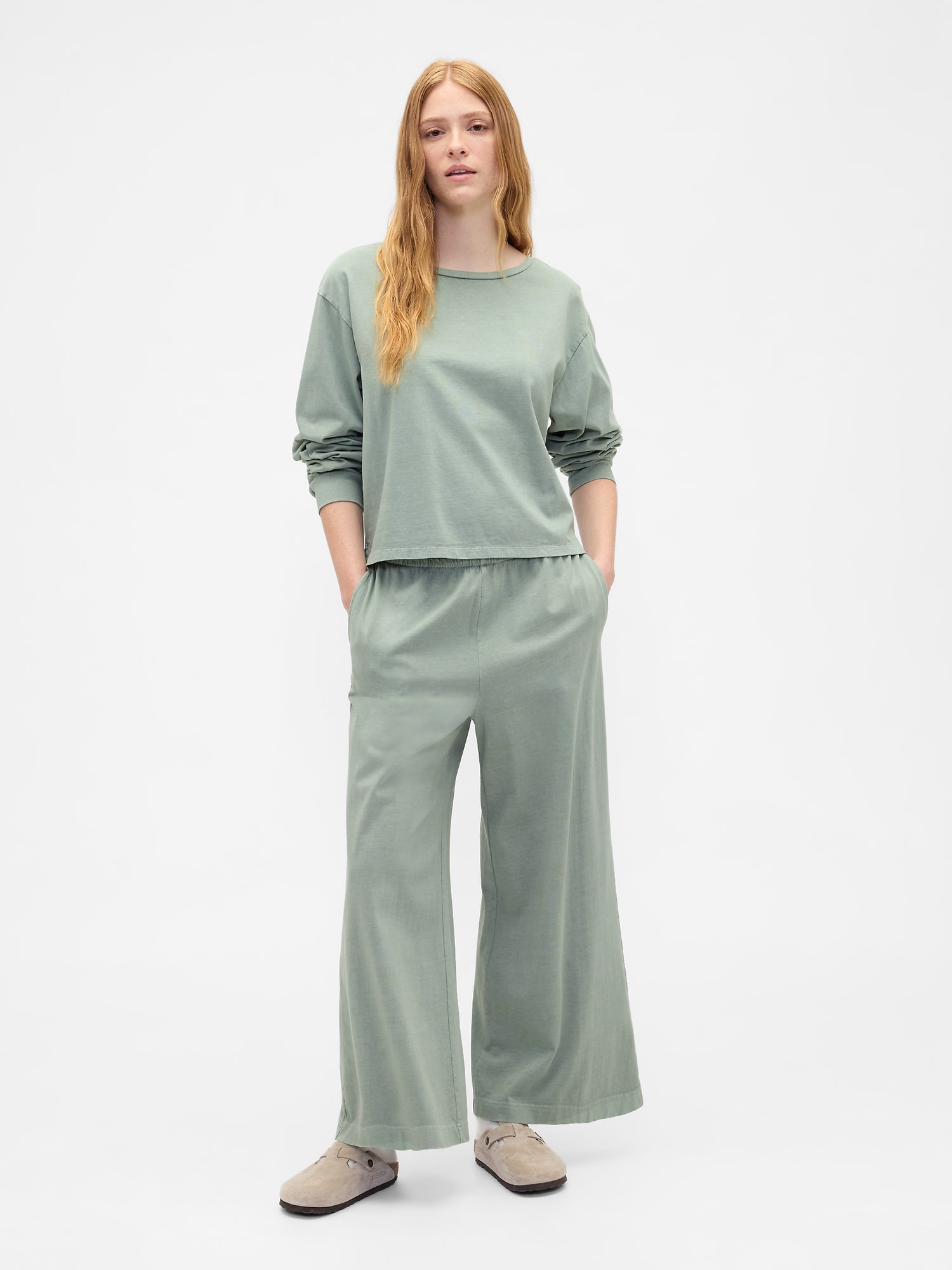 Heavyweight Pull-On Wide-Leg Crop Pants