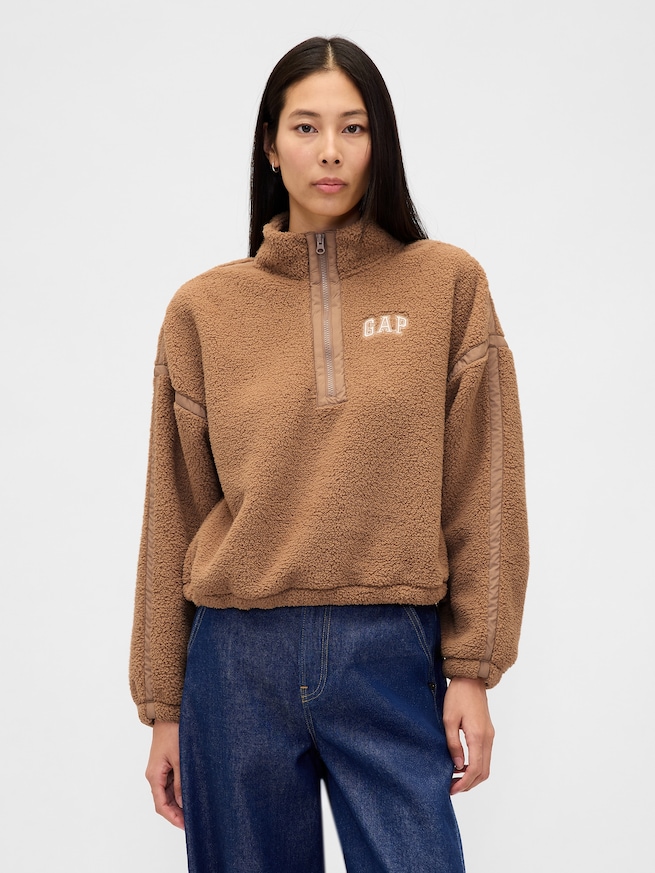 リサイクル オーバーサイズ クロップド ハーフジップ スウェットシャツ-0