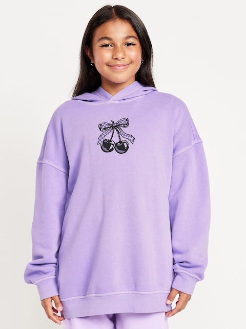 Oversized Graphic Tunic Pullover Hoodie for Girls