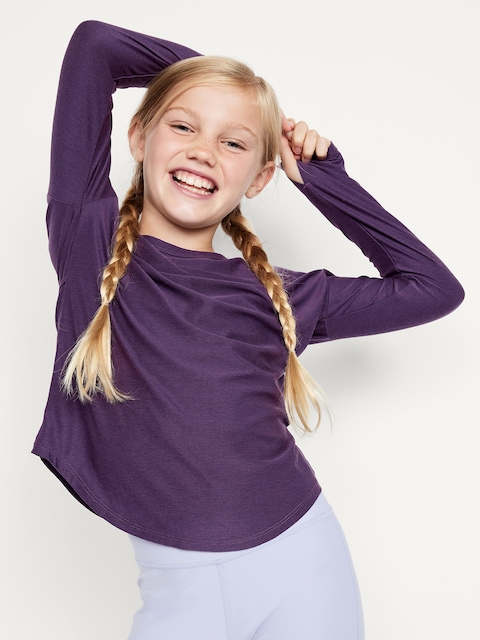 CloudMotion Long-Sleeve Back-Cutout Performance T-Shirt for Girls