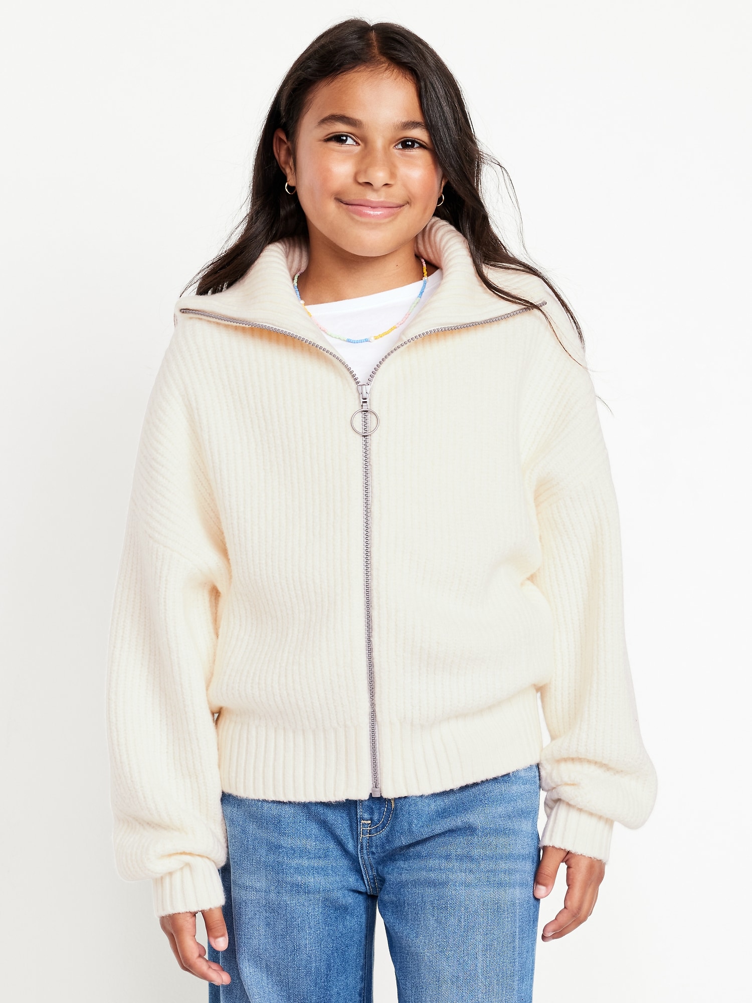 SoSoft Collared Zip-Front Sweater for Girls