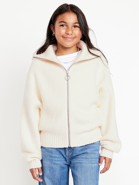 SoSoft Collared Zip-Front Sweater for Girls