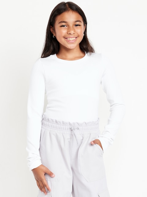 Fitted Seamless Long-Sleeve Ribbed Performance Top for Girls