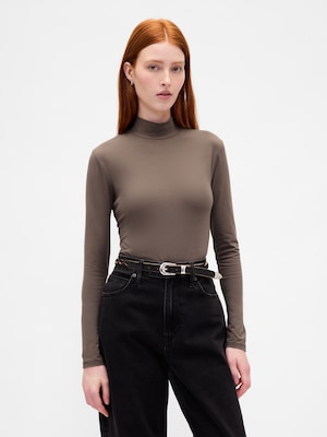 クローズニット ジャージー モックネックTシャツ