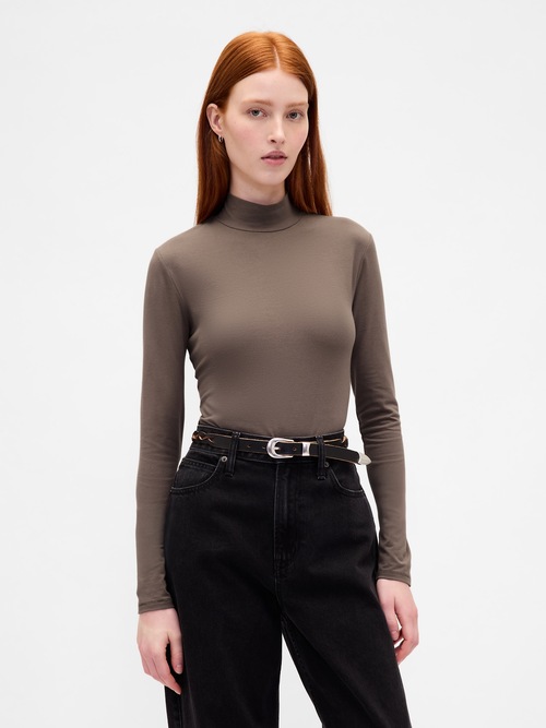 クローズニット ジャージー モックネックTシャツ