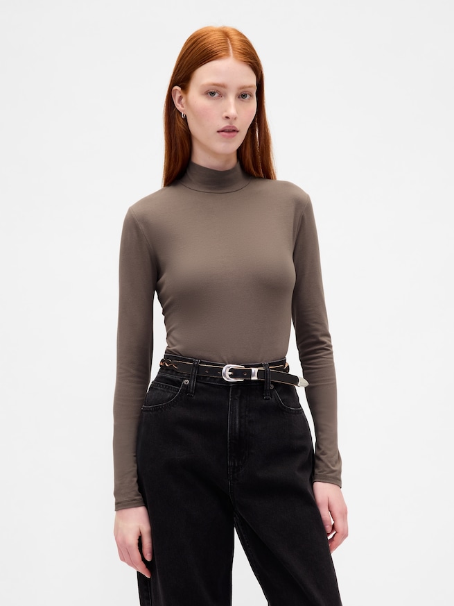 クローズニット ジャージー モックネックTシャツ-0