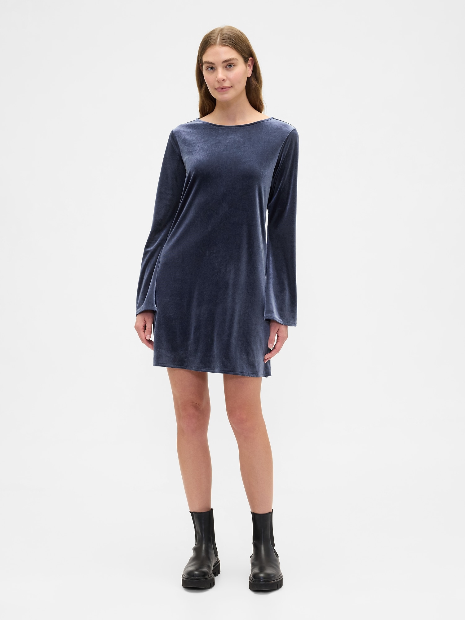 Satin Boatneck Mini Dress