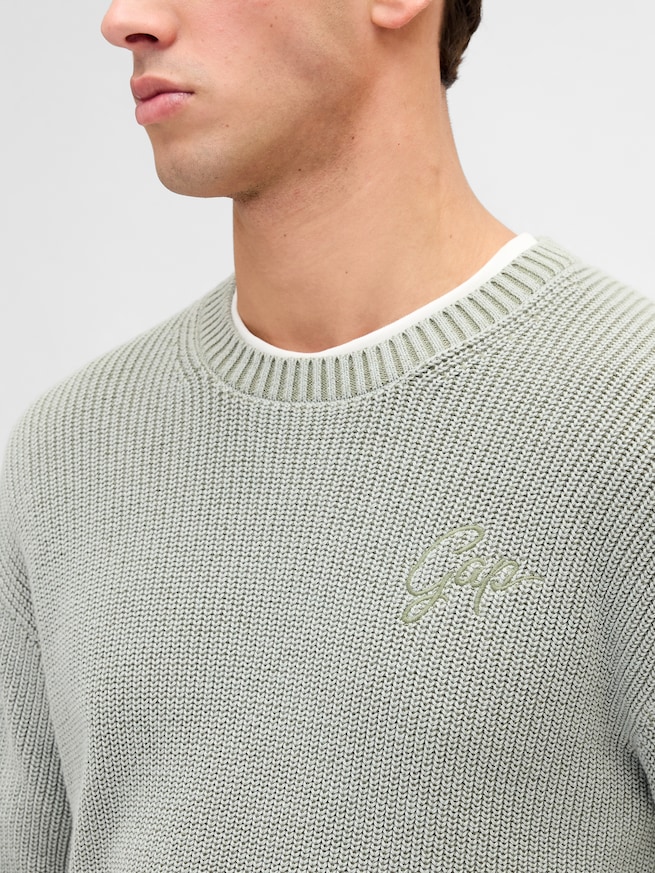 リラックスフィット リブ クルーネックセーター-3