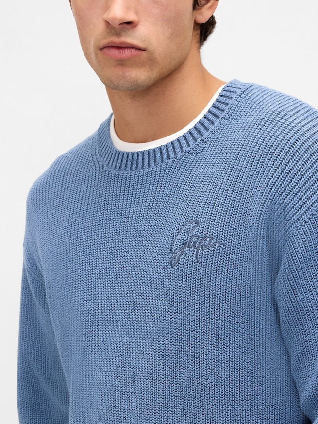 リラックスフィット リブ クルーネックセーター-3