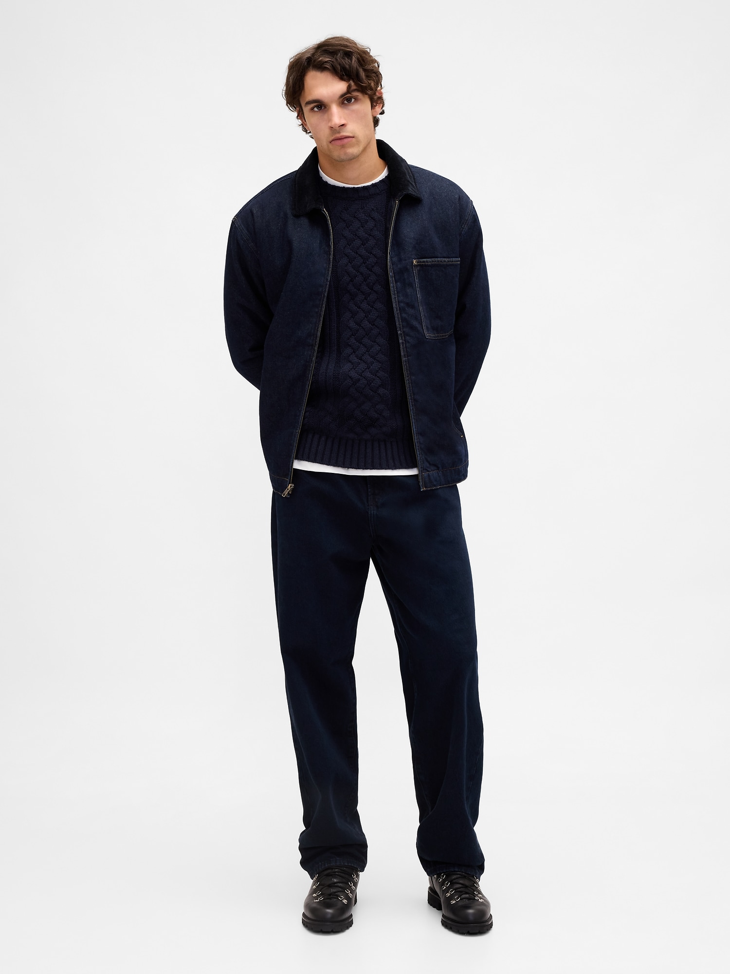 リラックスフィット ケーブルニットセーター-1