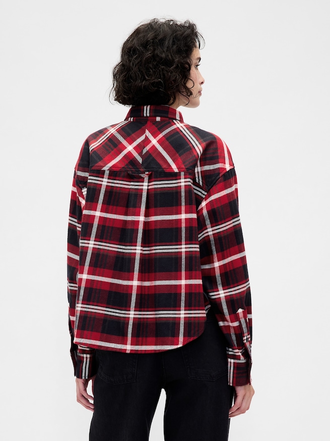 フランネル ストレートヘム クロップドシャツ-2