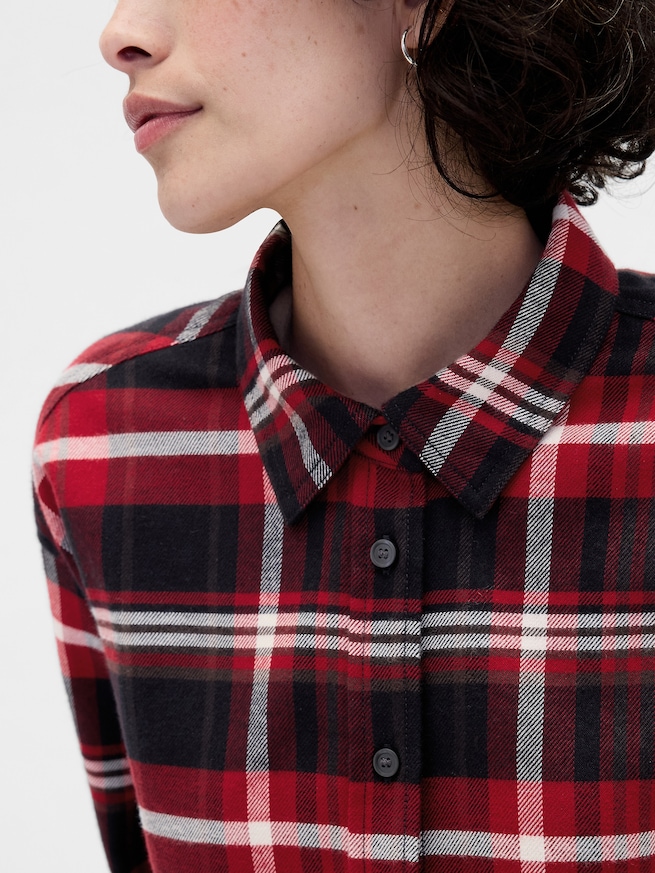 フランネル ストレートヘム クロップドシャツ-4