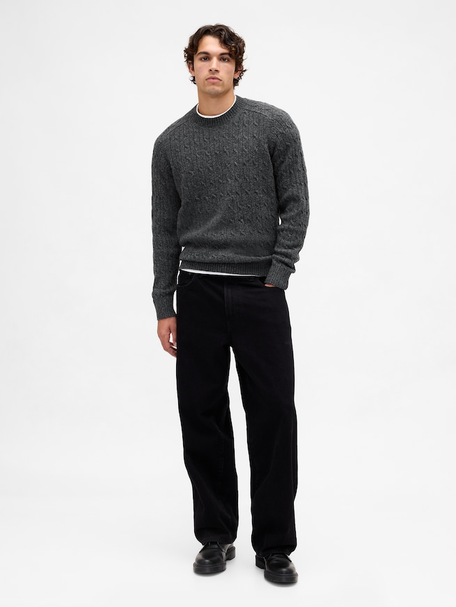 メリノウールブレンド ケーブルニットセーター-1