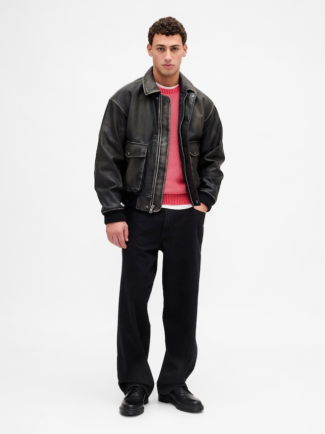 リラックスフィット リブ クルーネックセーター-1