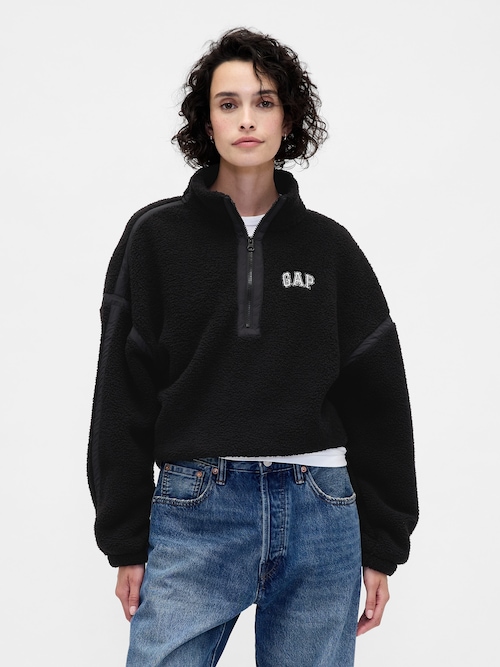 リサイクル オーバーサイズ クロップド ハーフジップ スウェットシャツ