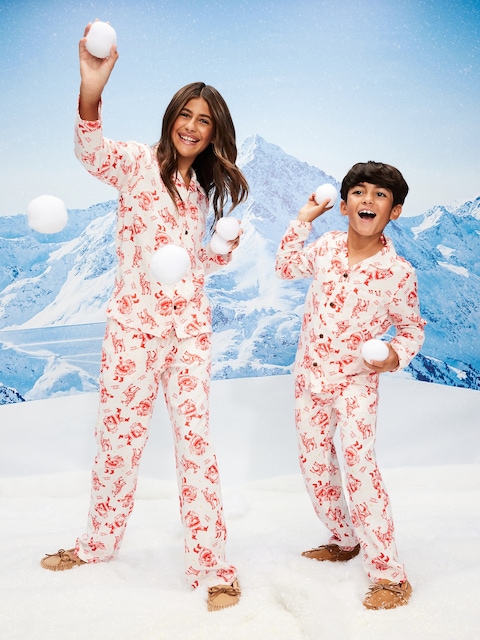 Printed Gender-Neutral Button-Front Pajama Set for Kids