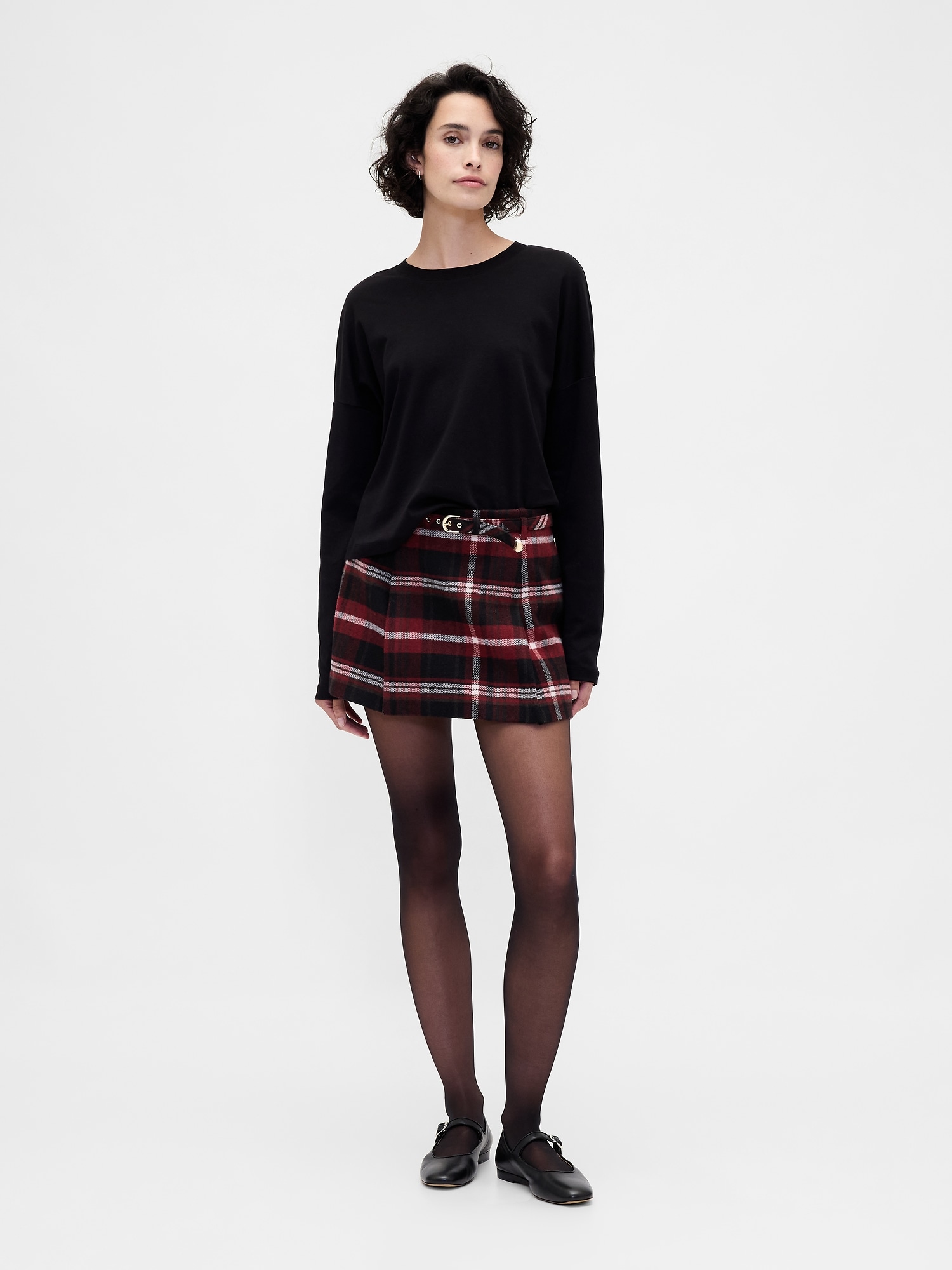 Wool-Blend Pleated Mini Skort