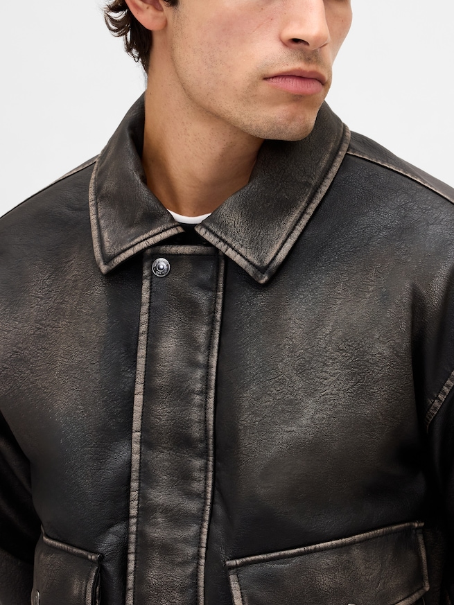 リサイクル ヴィーガンレザー ボンバージャケット-4