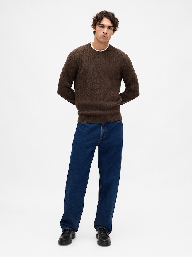 メリノウールブレンド ケーブルニットセーター-1