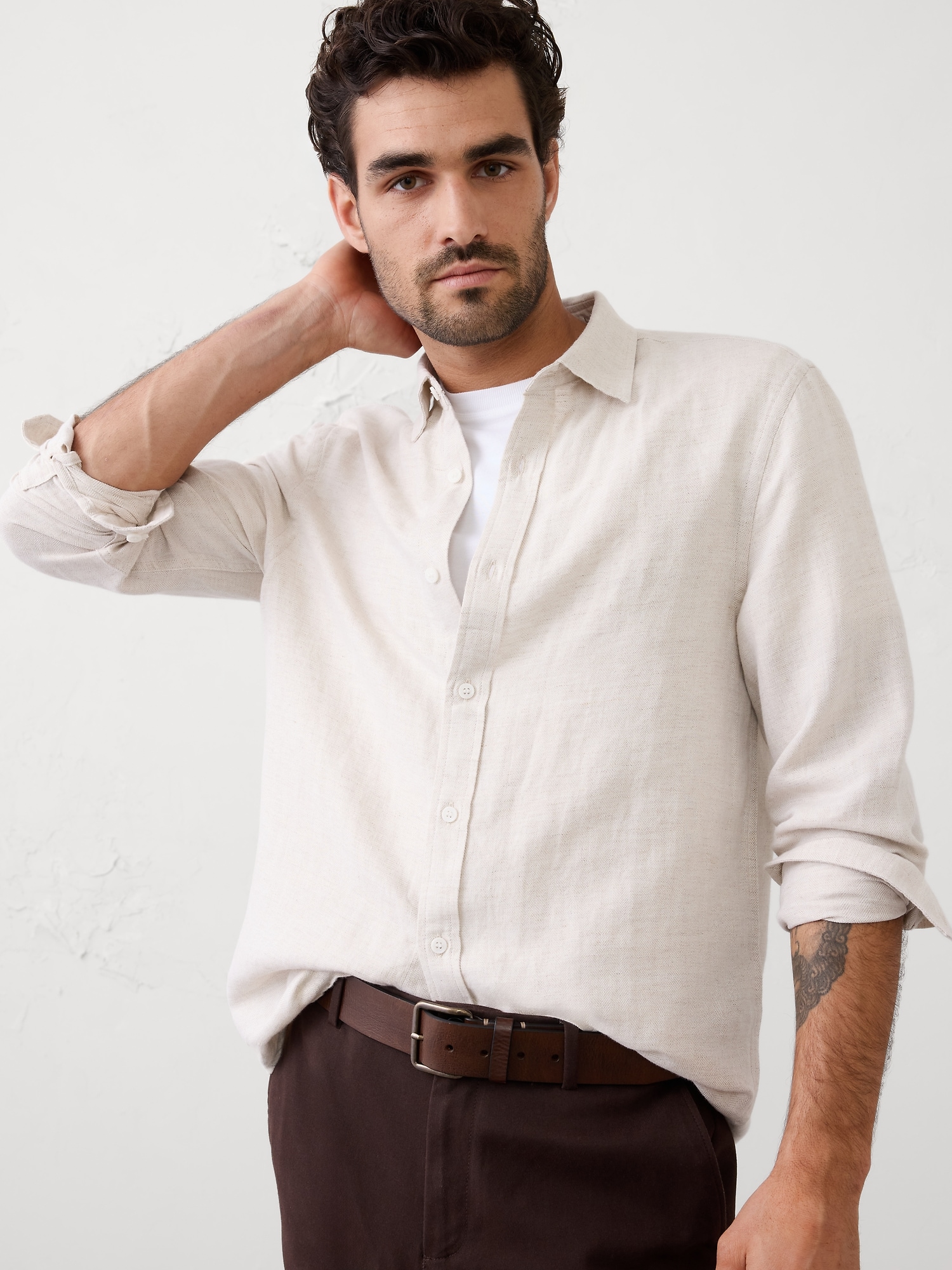 Slim-Fit Linen-Blend Shirt