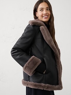 Vegan Leather and Faux Fur Jacket | Banana Republic Factory