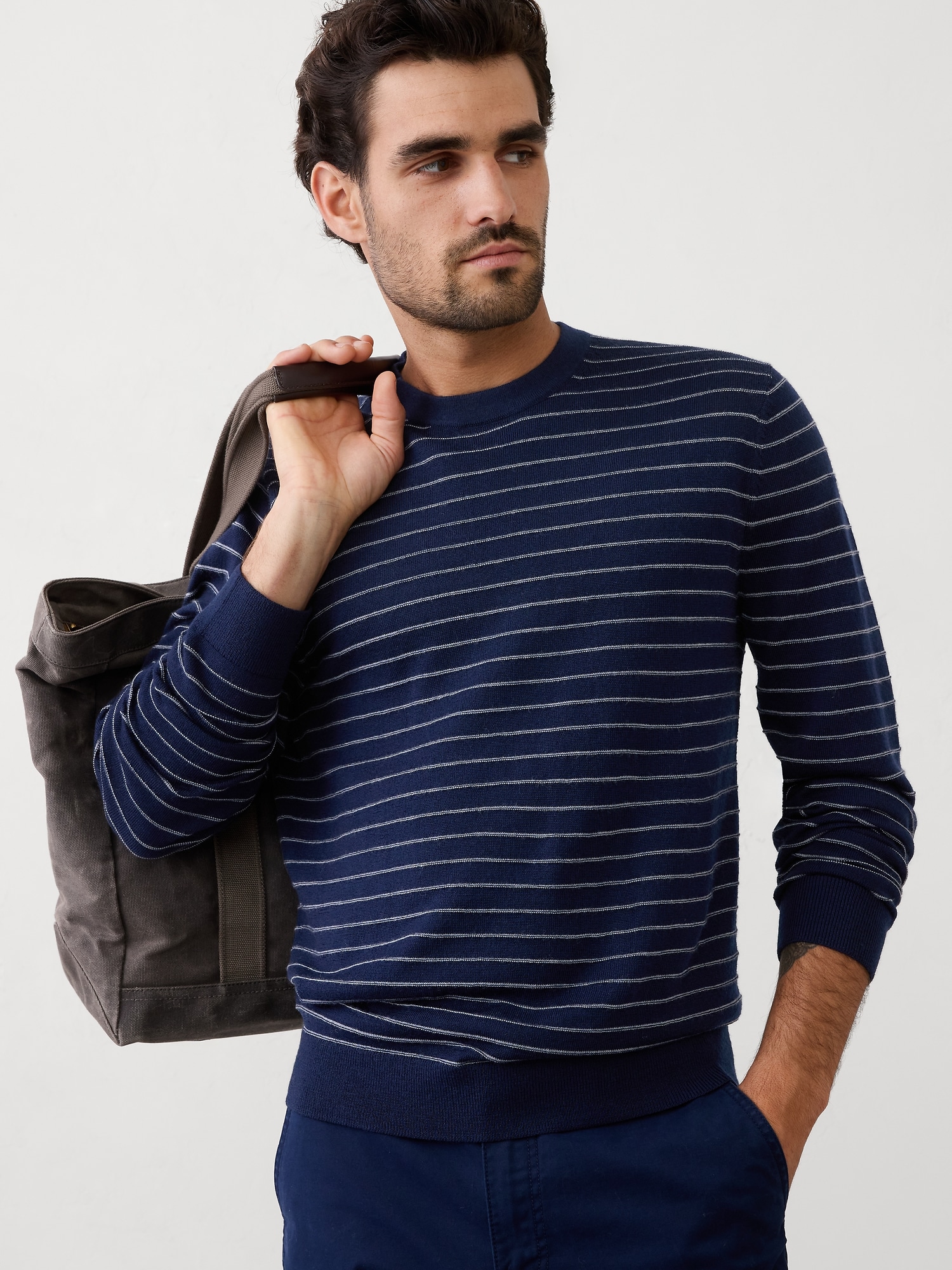 Merino Wool Textured Striped Sweater