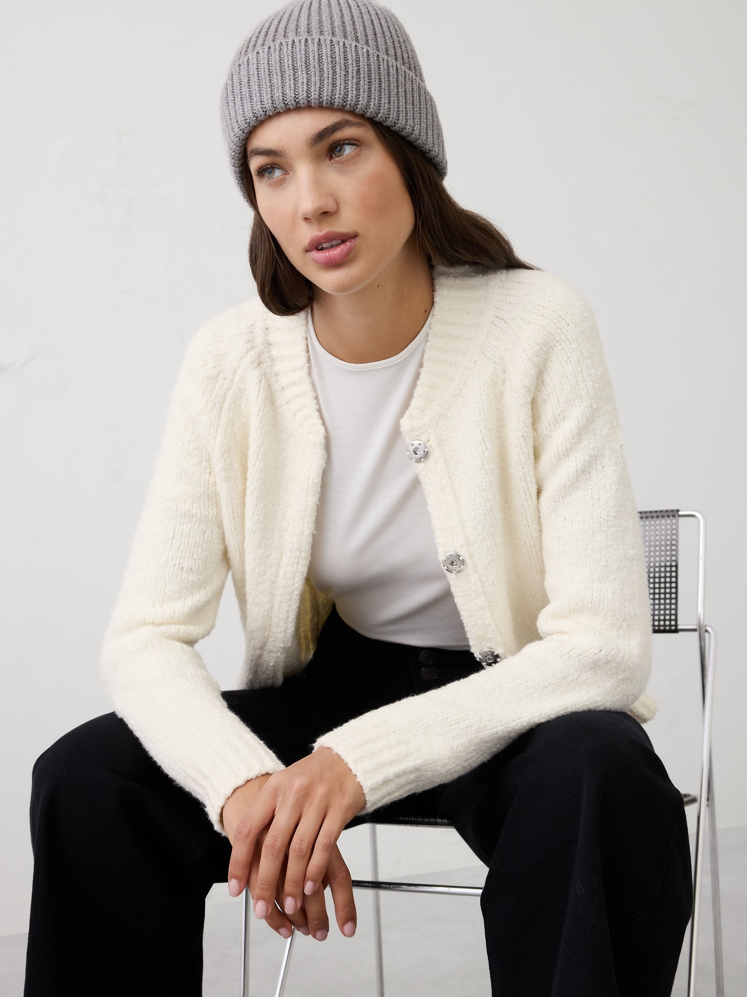 BLOUSON-CHANDAIL D'AVIATEUREN TRICOT BOUCLÉ