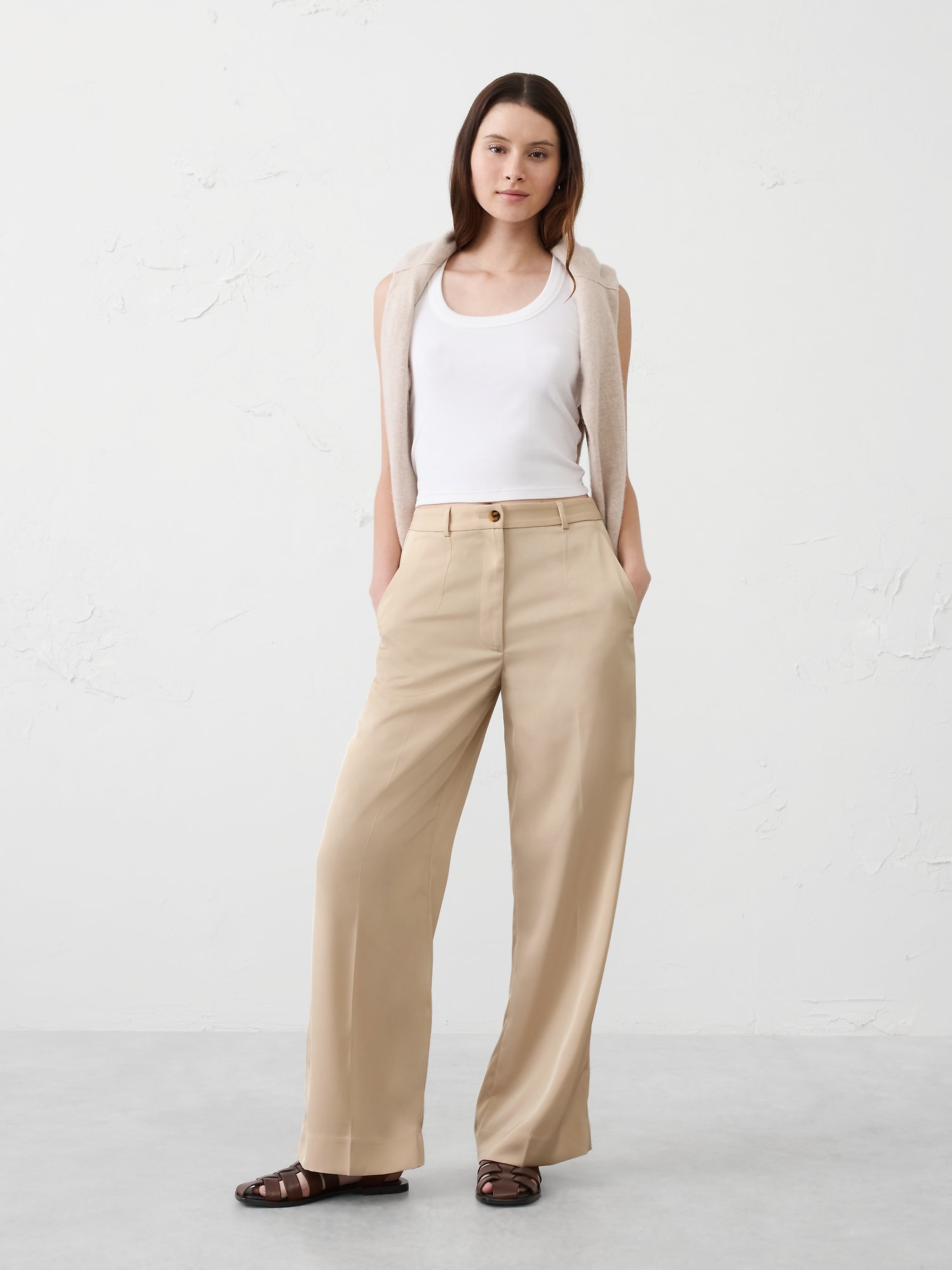 Wide-Leg High-Rise Sheen Trouser
