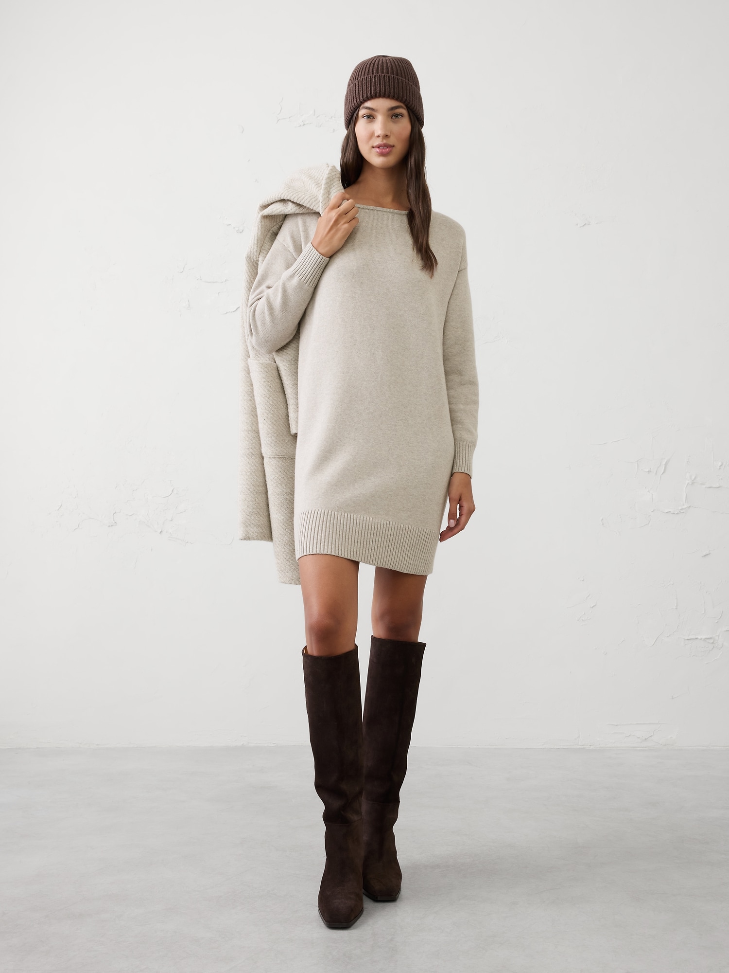 Boatneck Mini Sweater Dress